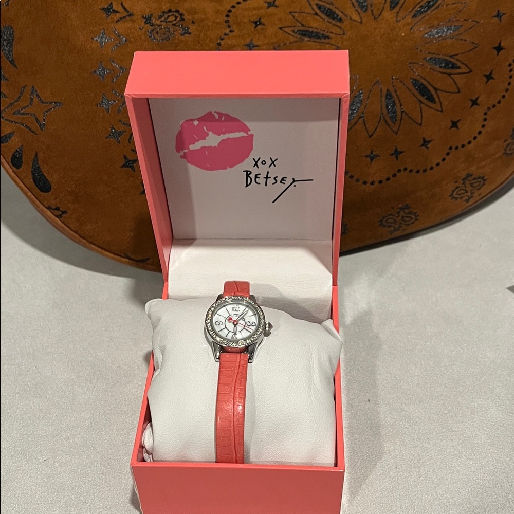 Betsey Johnson Coral Pink Watch with Silver Accents